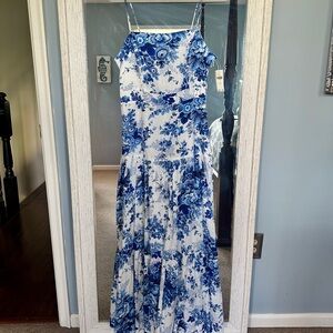 Anthropologie Maeve Floral Blue and White Maxi Dress - Medium NWT